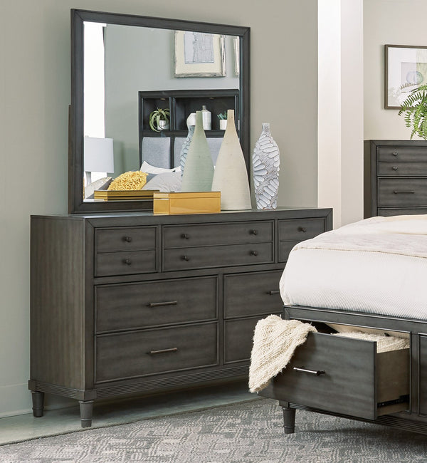 English Elm Transitional Gray Wittenberry 7-Drawer Dresser with Dark Bronze Hardware, Okume Veneer, 58"x19"x36.5" B011P147531