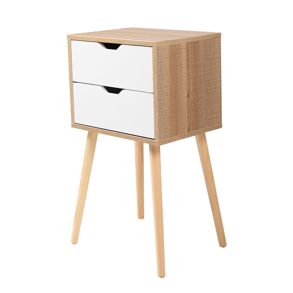 English Elm Set Sleek Two-Drawer Bedside Tables with Solid Wood Legs, Compact 16x12x28 in Storage for Bedroom White W2181P147490