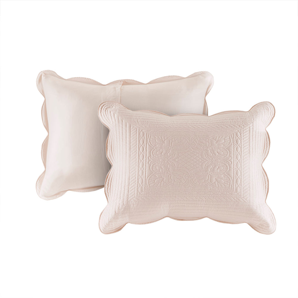 English Elm 3 Madison Park Tuscany Reversible Scalloped Edge Quilt Set King/Cal King Blush - Cozy Microfiber Cotton Filling, Antimicrobial B03597534