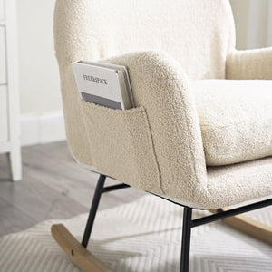 English Elm Modern Rocking Chair High Back Ergonomic Teddy Fabric Arm Rocker with Adjustable Headrest, 300LB Capacity and Durable Metal Frame for Living Room Comfort and Relaxation W244134105