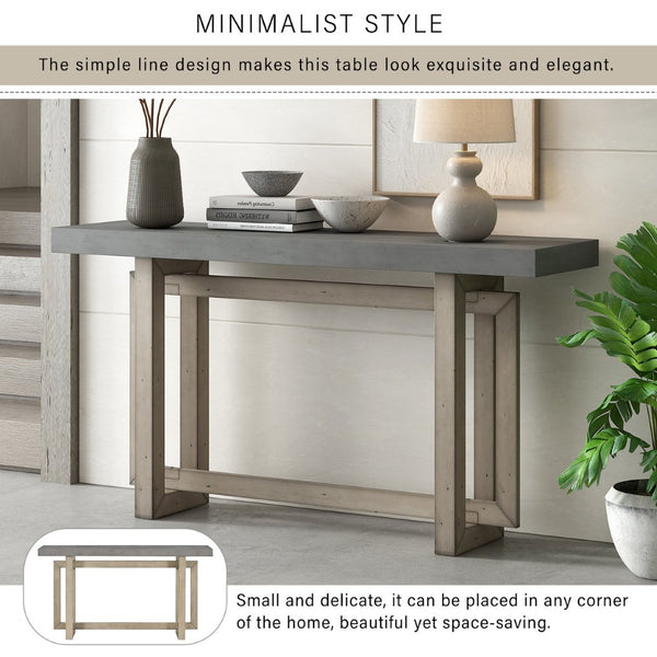 English Elm U_style Farmhouse Console Table with Three Drawers Open Shelf Entryway Organizer Gray N711P410422E