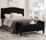 Hearth and Haven Upholstered Tufted Button Storage Bench with Nails Trim, Entryway Living Room Soft Padded Seat with Armrest, Bed Bench-Black W2186139086