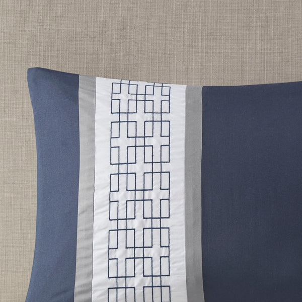 English Elm 8 Piece Embroidered Comforter Set In Navy - Luxurious Queen Bedding With Shams & Decorative Pillows B03594954