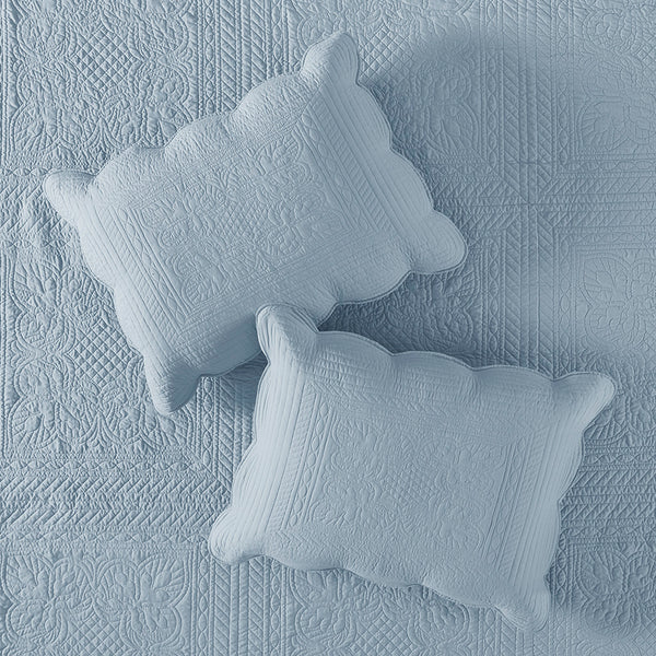 English Elm 3 Madison Park Tuscany Reversible Scalloped Edge Quilt Set Full/Queen - Microfiber Face, Cotton Fill, Antimicrobial Freshness Protection Blue 15.35 L x 17.72 W x 7.48 H B035129070