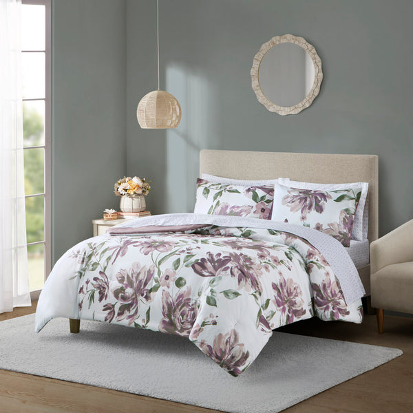 English Elm Cal King Floral Comforter Set with Sheets - Soft Brushed Microfiber, Mauve Green Taupe Floral Print, Machine Washable B035128922
