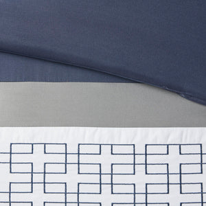 English Elm 8 Piece Embroidered Comforter Set In Navy - Luxurious Queen Bedding With Shams & Decorative Pillows B03594954
