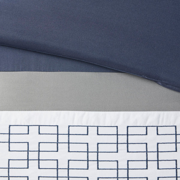 English Elm 8 Piece Embroidered Comforter Set In Navy - Luxurious Queen Bedding With Shams & Decorative Pillows B03594954