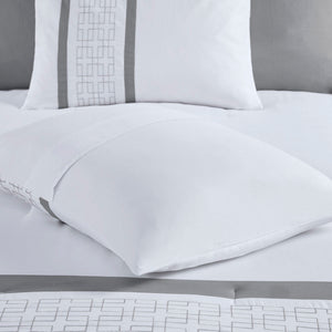 English Elm 8 Powell Embroidered Comforter Set Cal King — Hotel-Style Pieced Border, Hypoallergenic Fill, Machine Washable White 19.68 L x 12.6 W x 12.6 H B03594958