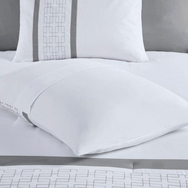 English Elm 8 Powell Embroidered Comforter Set Cal King — Hotel-Style Pieced Border, Hypoallergenic Fill, Machine Washable White 19.68 L x 12.6 W x 12.6 H B03594958