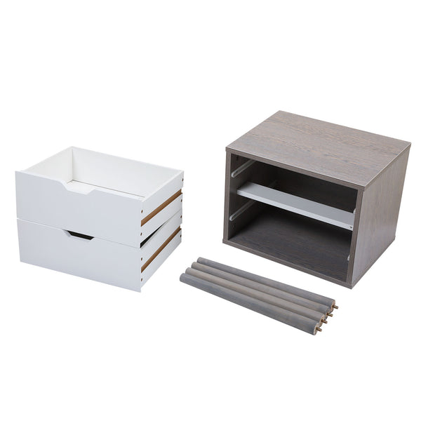 English Elm Set Sleek Two-Drawer Bedside Tables with Solid Wood Legs, Compact 16x12x28 in Storage for Bedroom Grey W2181P147515