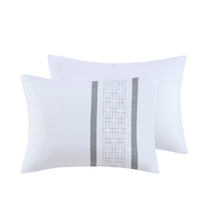 English Elm 8 Powell Embroidered Comforter Set King - Hotel-Style White with Grey Euros, Bedskirt & Decorative Pillows B035128741