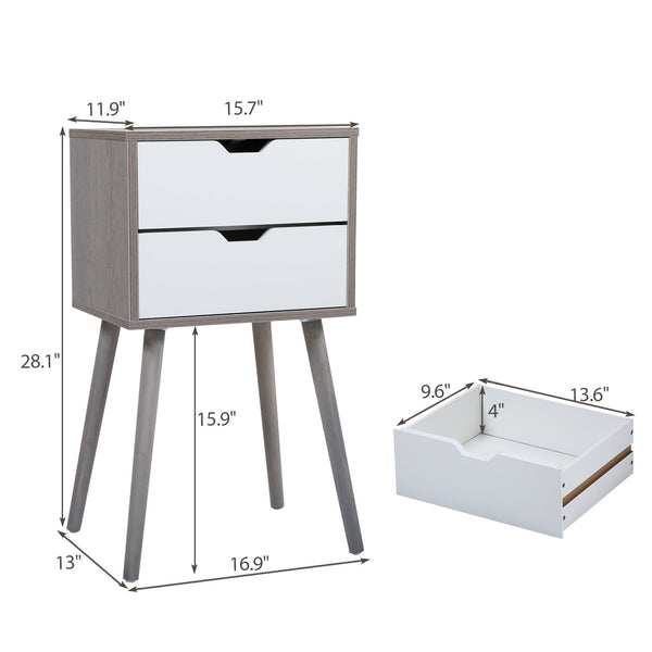 English Elm Set Sleek Two-Drawer Bedside Tables with Solid Wood Legs, Compact 16x12x28 in Storage for Bedroom Grey W2181P147515