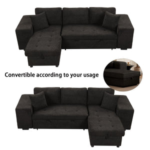 English Elm 104.5" Reversible L-shaped Sectional Sleeper Sofa with Storage Chaise and Linen Chenille Fabric Charcoal Grey SG000432AAN