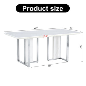English Elm A Minimalist White Patterned Mdf Dining Table with Sleek Stainless Steel Base W1151S03652