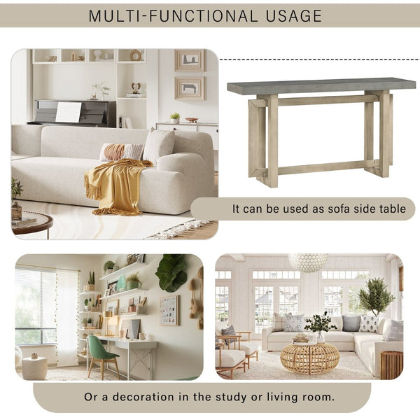 English Elm U_style Geometric Triple Frame Pine Veneer Console Table for Entryway or Living Room Gray N711P230809E