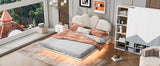 Hearth and Haven Full Size Upholstery Led Floating Bed with Leatherette Leather Headboard and Support Legs, Beige WF311308AAA