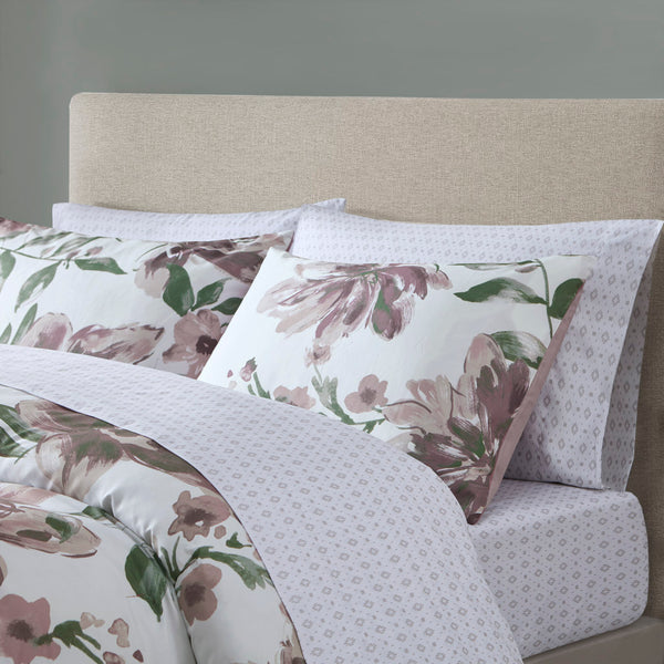 English Elm King Floral Comforter Set with Sheets – Mauve Green Taupe Floral Microfiber, Deep Pocket, Machine Washable B035128921