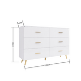 Hearth and Haven High Glossy Surface 6 Drawers Chest Of Drawer with Golden Handle and Golden Steel Legs White Color Vanity W2139134915