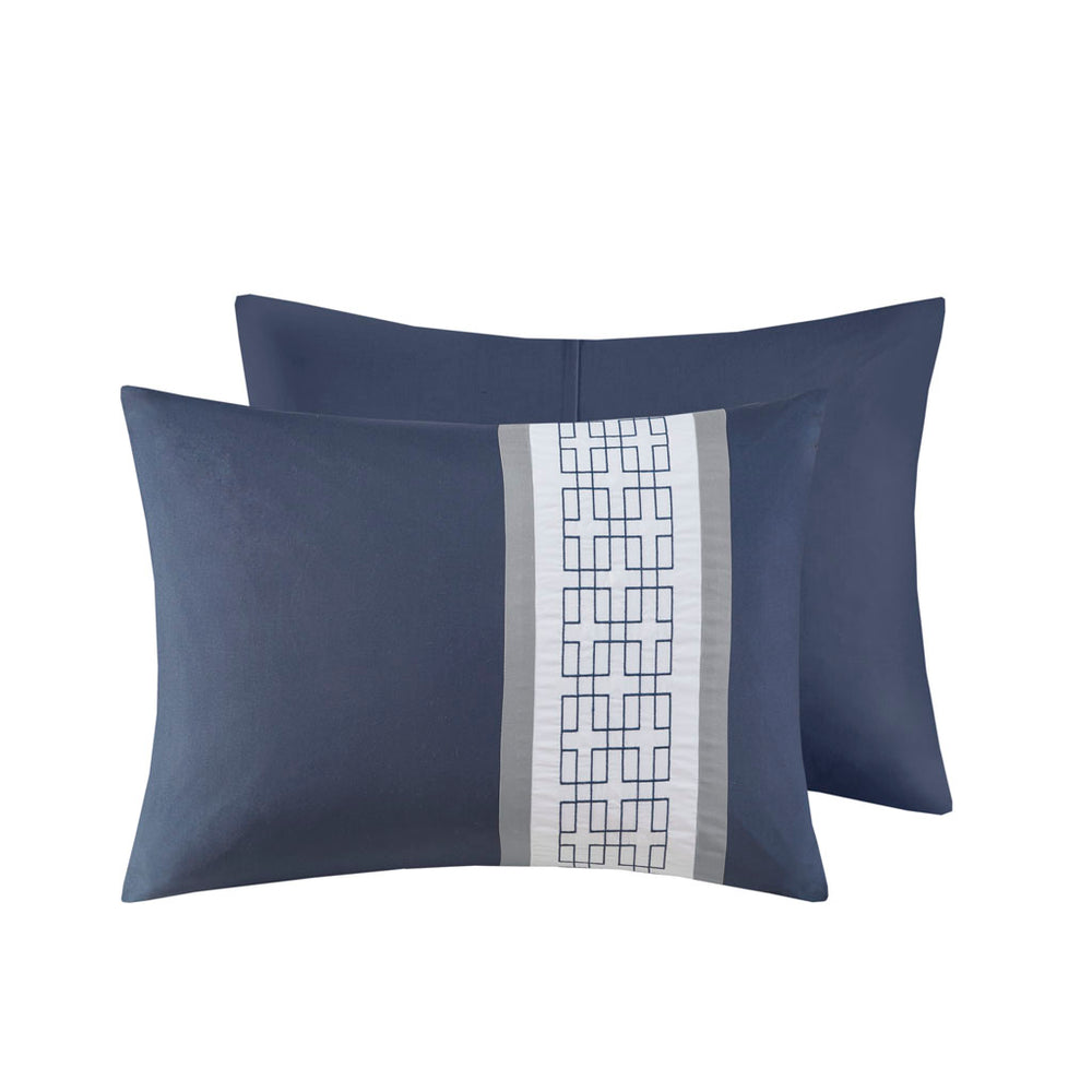 English Elm 8 Piece Embroidered Comforter Set In Navy - Luxurious Queen Bedding With Shams & Decorative Pillows B03594954