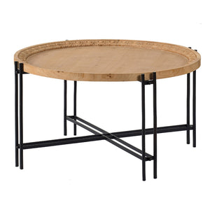 English Elm D32" Solid Fir Wood Round Coffee Table with Iron Pin Legs for Farmhouse Living Rooms W2078P147520