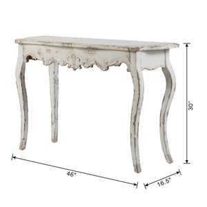English Elm 46" Whitewash Console Table Rococo Carved Medallion Queen Anne Legs Entryway W2078P144747