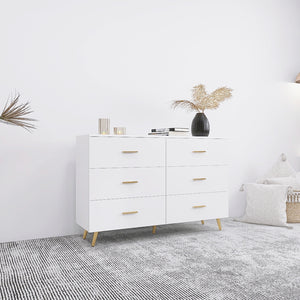 English Elm High Glossy 6-Drawer Chest with Golden Handles and Steel Legs — Spacious Storage, Modern Vanity Design White W2139134915