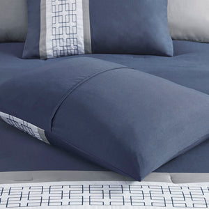 English Elm 8 Piece Embroidered Comforter Set In Navy - Luxurious Queen Bedding With Shams & Decorative Pillows B03594954