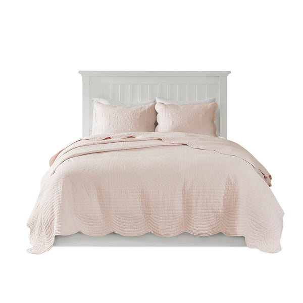 English Elm 3 Madison Park Tuscany Reversible Scalloped Edge Quilt Set King/Cal King Blush - Cozy Microfiber Cotton Filling, Antimicrobial B03597534