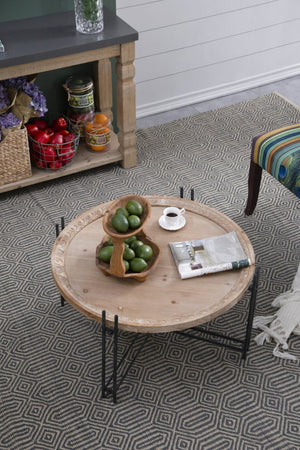 English Elm D32" Solid Fir Wood Round Coffee Table with Iron Pin Legs for Farmhouse Living Rooms W2078P147520
