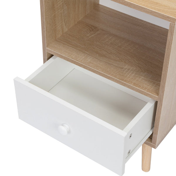 English Elm Mid-Century Natural White Nightstand Set of 2 with Drawer & Shelf, Compact 15.8"L x 23.6"H Tables W2181P147509