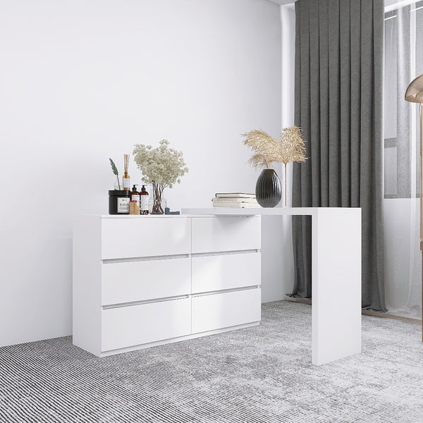 English Elm Extended Desktop 6-Drawer Chest - Modern White Vanity With Handle-Free Design For Chic Storage Solutions W2139134917