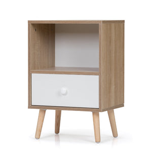 English Elm Mid-Century Natural White Nightstand Set of 2 with Drawer & Shelf, Compact 15.8"L x 23.6"H Tables W2181P147509