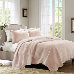 English Elm 3 Madison Park Tuscany Reversible Scalloped Edge Quilt Set King/Cal King Blush - Cozy Microfiber Cotton Filling, Antimicrobial B03597534