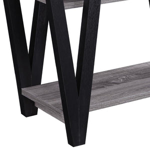 English Elm Antique Mid-Century Grey & Black Sofa Table with V-Line Design, 2 Open Shelves, 42"W Stylish Storage B062P145629