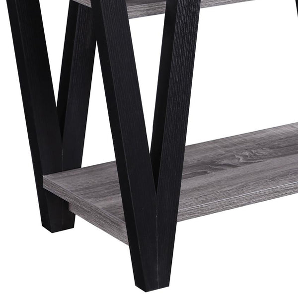 English Elm Antique Mid-Century Grey & Black Sofa Table with V-Line Design, 2 Open Shelves, 42"W Stylish Storage B062P145629