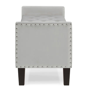 English Elm Upholstered Velvet Storage Bench Tufted Seat Nailhead Trim Armrests Entryway Bedroom Gray W2186139087
