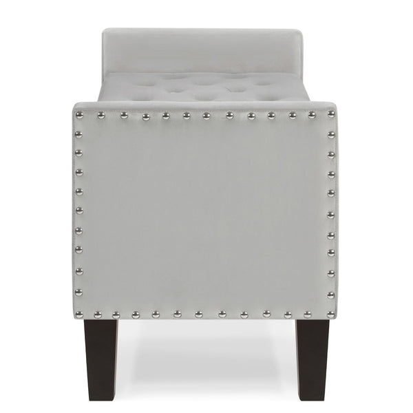 English Elm Upholstered Velvet Storage Bench Tufted Seat Nailhead Trim Armrests Entryway Bedroom Gray W2186139087