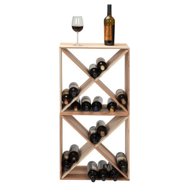 English Elm Set of 2 Rustic Fir Wood 24-Bottle Wine Racks — Stackable Wine Storage Cubes for Bar, Kitchen Cellar organization W2181P147514