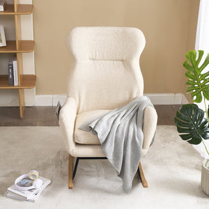 English Elm Modern Rocking Chair High Back Ergonomic Teddy Fabric Arm Rocker with Adjustable Headrest, 300LB Capacity and Durable Metal Frame for Living Room Comfort and Relaxation W244134105
