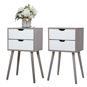 English Elm Set Sleek Two-Drawer Bedside Tables with Solid Wood Legs, Compact 16x12x28 in Storage for Bedroom Grey W2181P147515