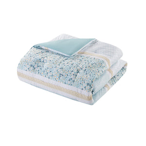 English Elm King/Cal King Seersucker Comforter Set 5-Piece Floral Lace Trimmed Shabby Chic Aqua Bedding Ensemble B035128847