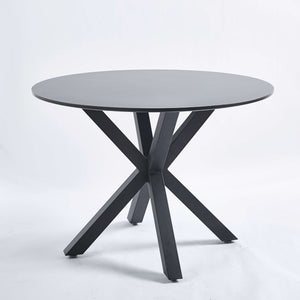 English Elm 42.1"black Round Mdf Dining Table Seats Six with Cross Leg Pedestal Mid-century Base W234P143405