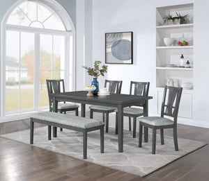 English Elm 6-Piece Dining Set With Bench, Gray