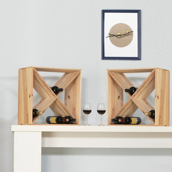 English Elm Set of 2 Rustic Fir Wood 24-Bottle Wine Racks — Stackable Wine Storage Cubes for Bar, Kitchen Cellar organization W2181P147514