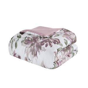 English Elm Twin Floral Comforter Set with Sheets - Mauve Green Taupe Microfiber Comforter, Diamond Sheets, Cozy Bedding B035128919
