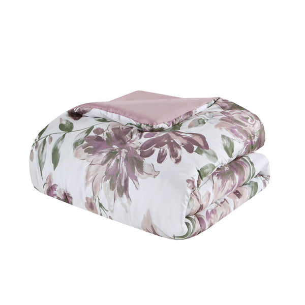 English Elm Twin Floral Comforter Set with Sheets - Mauve Green Taupe Microfiber Comforter, Diamond Sheets, Cozy Bedding B035128919
