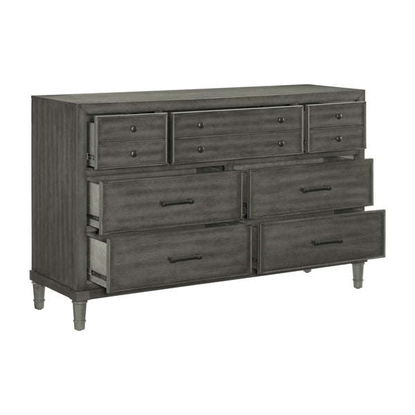English Elm Transitional Gray Wittenberry 7-Drawer Dresser with Dark Bronze Hardware, Okume Veneer, 58"x19"x36.5" B011P147531