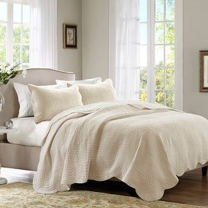 English Elm 3 Piece Reversible Scalloped Edge Quilt Set with Cotton Fill Microfiber Face Antimicrobial Freshness Protection for Full/Queen Bedding Chic Farmhouse Elegance Cream 17.72 L x 15.35 W x 7.87 H B03597386