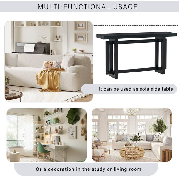 English Elm U_style Geometric Triple Frame Pine Veneer Console Table for Entryway or Living Room Black N711P230809B