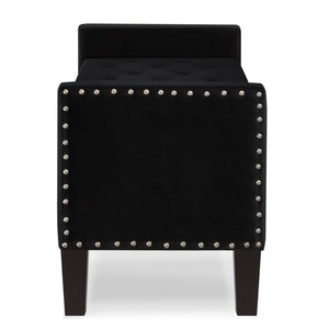 English Elm Upholstered Velvet Storage Bench Tufted Seat Nailhead Trim Armrests Entryway Bedroom Black W2186139086